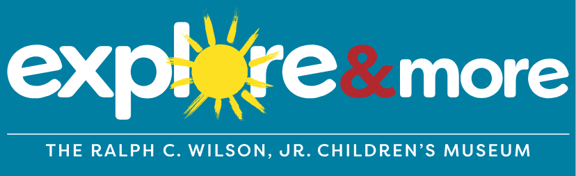 Logo of Explore & More, the Ralph C. Wilson, Jr. Children's Museum, featuring a sun illustration.